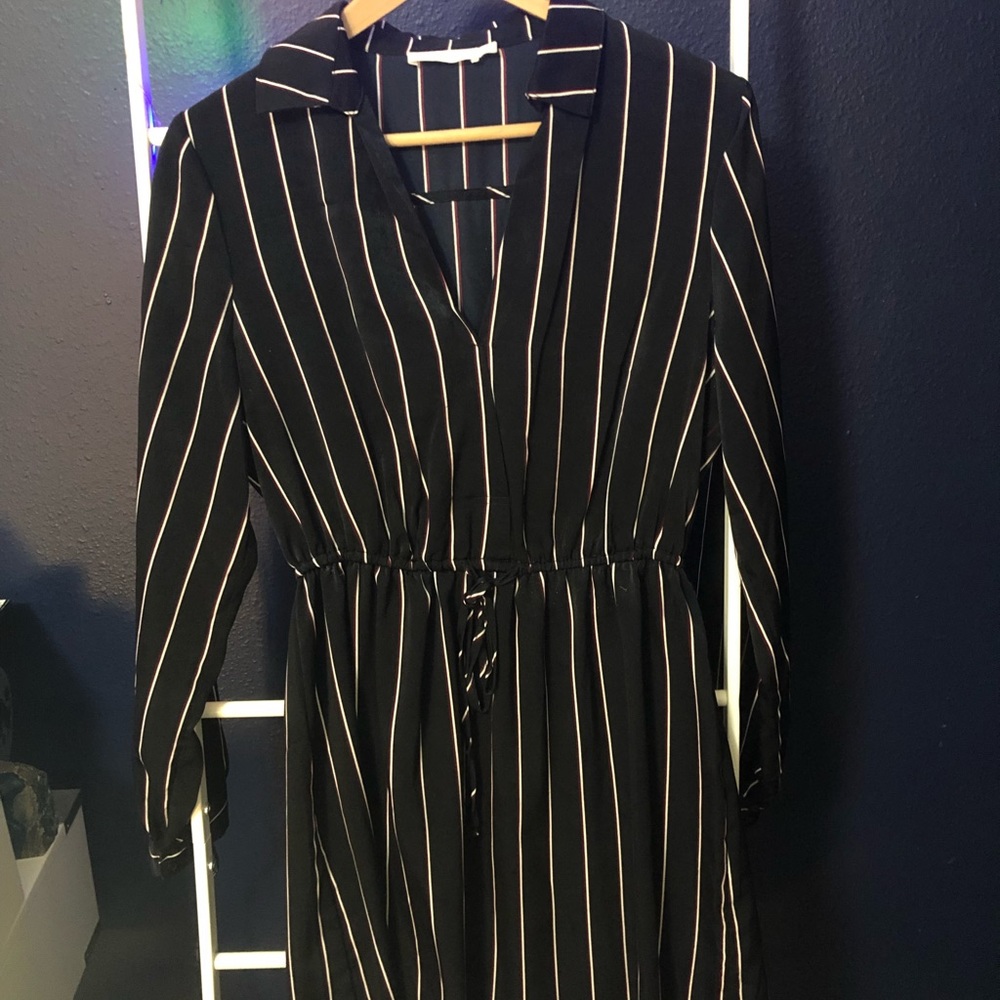 Nordstrom satin navy striped dress